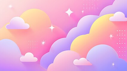 Fototapeta premium Dreamy pastel clouds with sparkling stars in a soft gradient sky