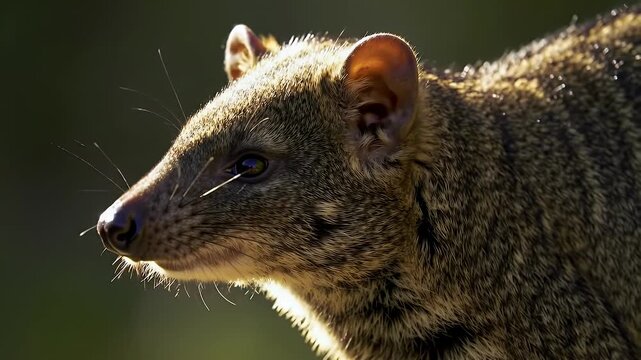 Detailed Close-up of a Spotted Quoll or Native Marsupial in its Natural Habitat, Showcasing Fur Texture and Profile