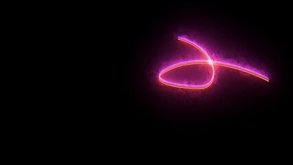 Abstract glowing neon light trails in pink and orange colors against a black background with copy space