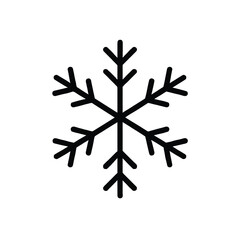 Black snowflake icon with six symmetrical points on a white background winter cold
