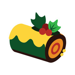 yule log cake with black outline on white background