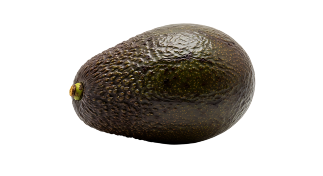 A single whole avocado isolated on transparent background, showcasing its smooth, dark brown skin, and highlighting its healthy and nutritious qualities for culinary use