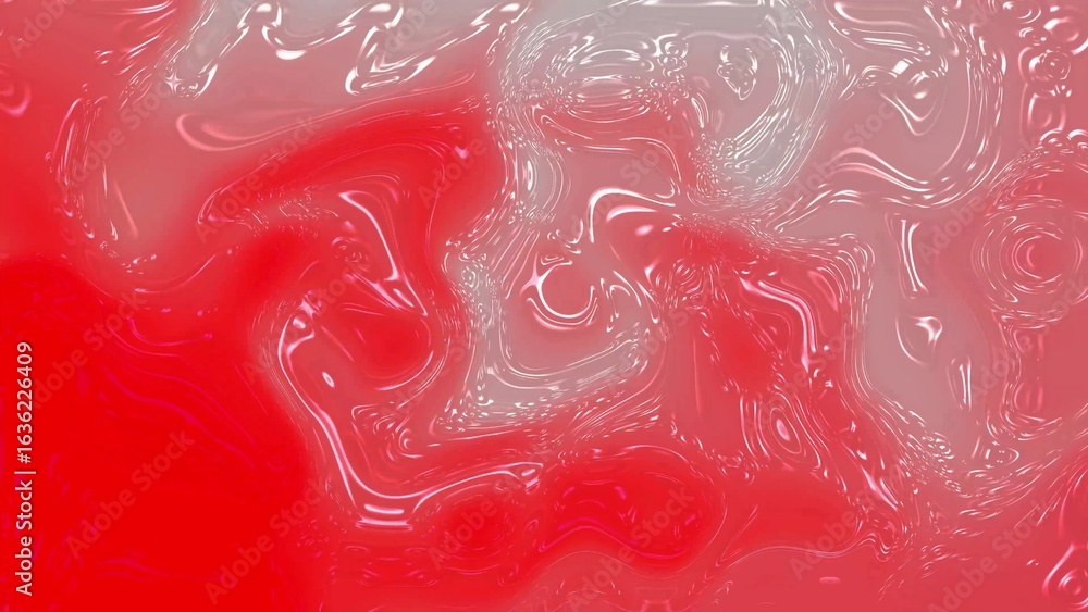 Poster abstract red and white liquid texture with swirling patterns and glossy surface creating a fluid bac