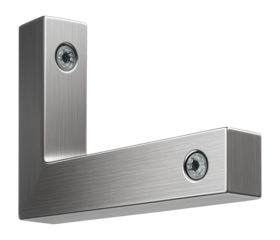 Angled aluminum bracket with a brushed finish for contemporary kitchen installations.