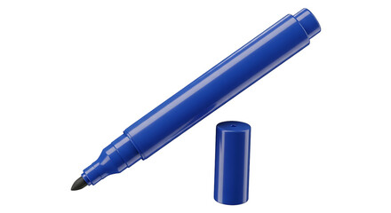 Blue marker isolated on transparent background, perfect for writing and drawing