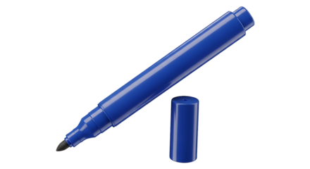 Blue marker isolated on transparent background, perfect for writing and drawing