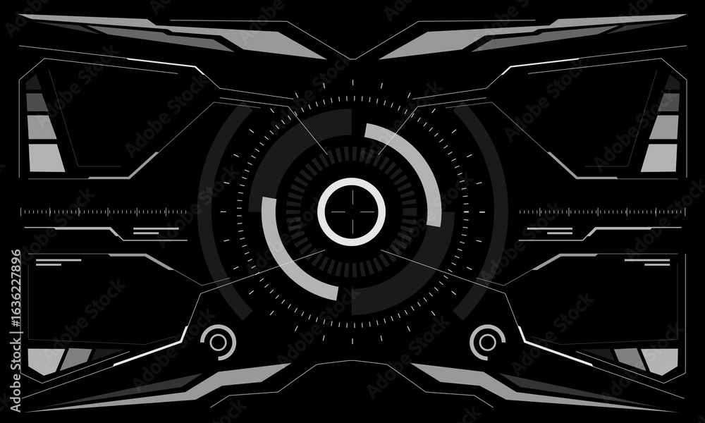 Poster hud sci-fi interface screen view white circular geometric design virtual futuristic technology creat