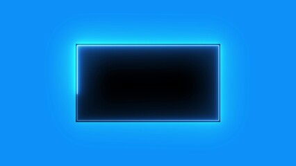 Glowing Blue Rectangle with Black Center on a Gradient Blue Background Abstract Geometric Shape