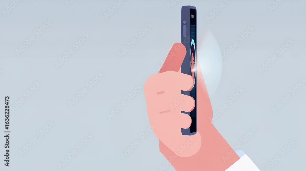 Poster hand holding smartphone for identity verification request on screen