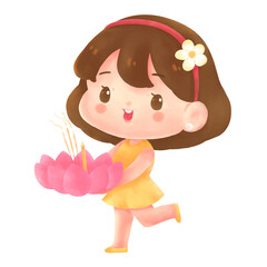 Cute little girl with Krathong Illustration