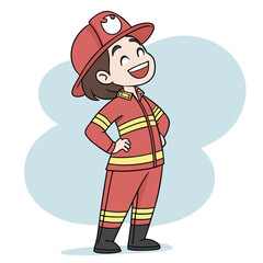 Smiling Cartoon Firefighter Illustration Cheerful Character Wearing Protective Gear Stands Confidently Ready to Save the Day