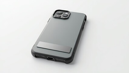 Gray smartphone case with a metallic plate.