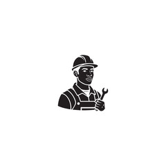 Construction worker black vector icon