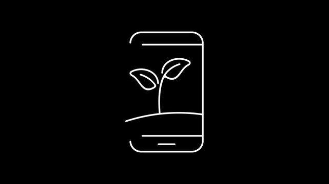 Plants and agriculture are controlled and monitored by smartphone, graphic animation. Alpha channel. White linear. Transparent background motion design. 4K resolution