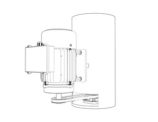 Centrifugal Spin Dryer Blueprint: Precision wireframe technical drawing of a compact mini hydro oil dryer machine. Perfect for industrial fluid separation, metal cleaning, and efficient component