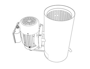 Centrifugal Spin Dryer Blueprint: Precision wireframe technical drawing of a compact mini hydro oil dryer machine. Perfect for industrial fluid separation, metal cleaning, and efficient component