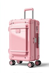 Pink hard-shell suitcase on white background (1)