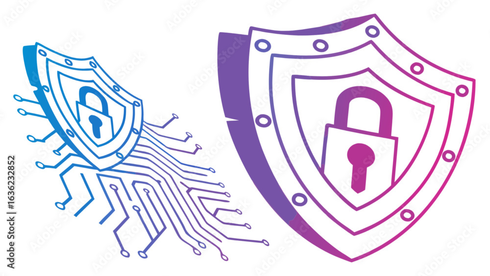 Poster cybersecurity shield protection data privacy internet security network safety system defense digital