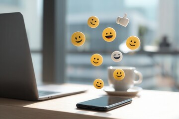 floating emojis above the smartphone screen