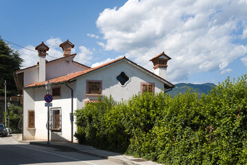 Bassano del Grappa, Vicenza, Veneto, Italy - July 9, 2025 - Views of the city, the castle, and the Alpine Bridge