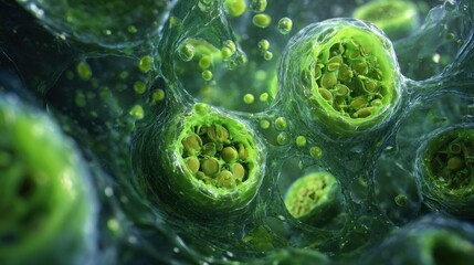 Highdetail image of necrosis process showing cellular disintegration and slimy green liquid leakage.