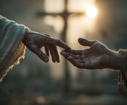 jesus touches man's hand

