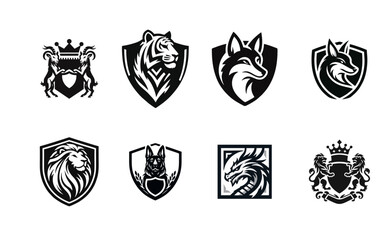 Naklejka premium Black and White Animal Logo Vector Illustration Set