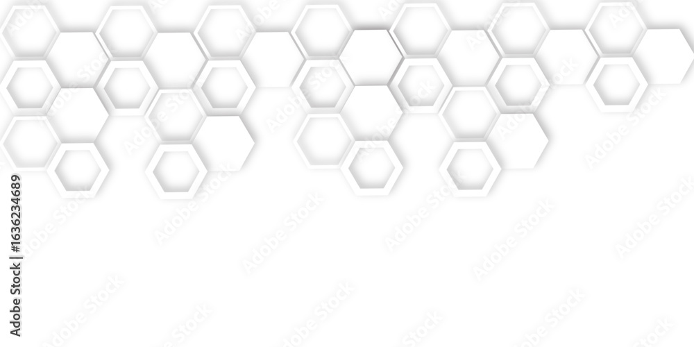Poster futuristic 3d white light out line hexagon geometric structure featuring abstract polygonal honeycom