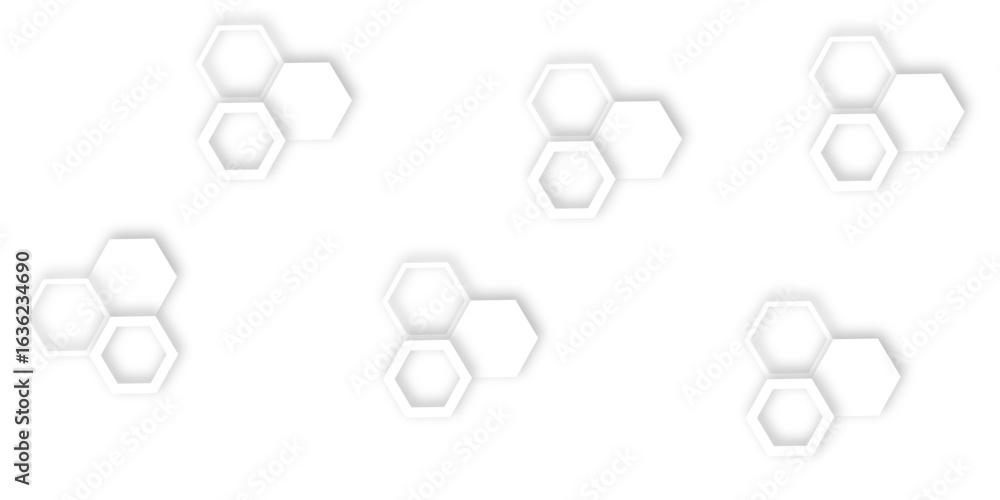 Poster futuristic 3d white light out line hexagon geometric structure featuring abstract polygonal honeycom