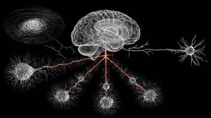 Graphic depiction of electrical signal disturbances spreading through brain synapses highlighting rabies encephalitis hydrophobia effects.