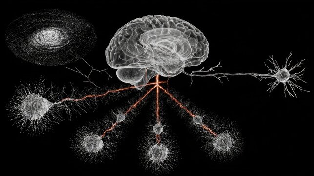 Graphic depiction of electrical signal disturbances spreading through brain synapses highlighting rabies encephalitis hydrophobia effects.