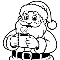 Cheerful Santa Claus Enjoying a Warm Drink Cartoon Illustration Depicting Holiday Spirit and Festive Cheer for Christmas Celebrations