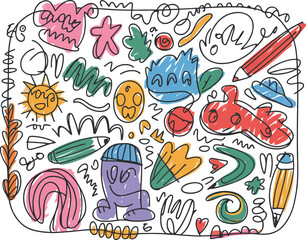Fototapeta premium Hand drawn seamless vector pattern illustration of a set of cartoon animal and fruit designs