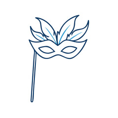 Decorative mask with feathers on a stick in minimalist design  