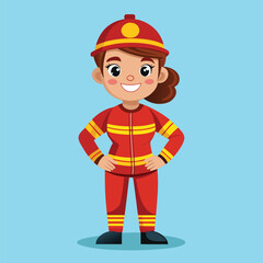 Empowered Firefighter Ready to Respond A Cartoon Female Character with Safety Helmet and Firefighting Uniform Posing Confidently