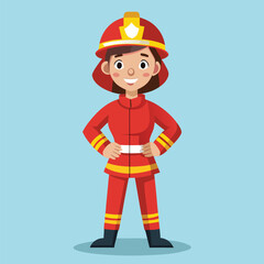 Empowered Firefighter Ready to Respond A Cartoon Female Character with Safety Helmet and Firefighting Uniform Posing Confidently
