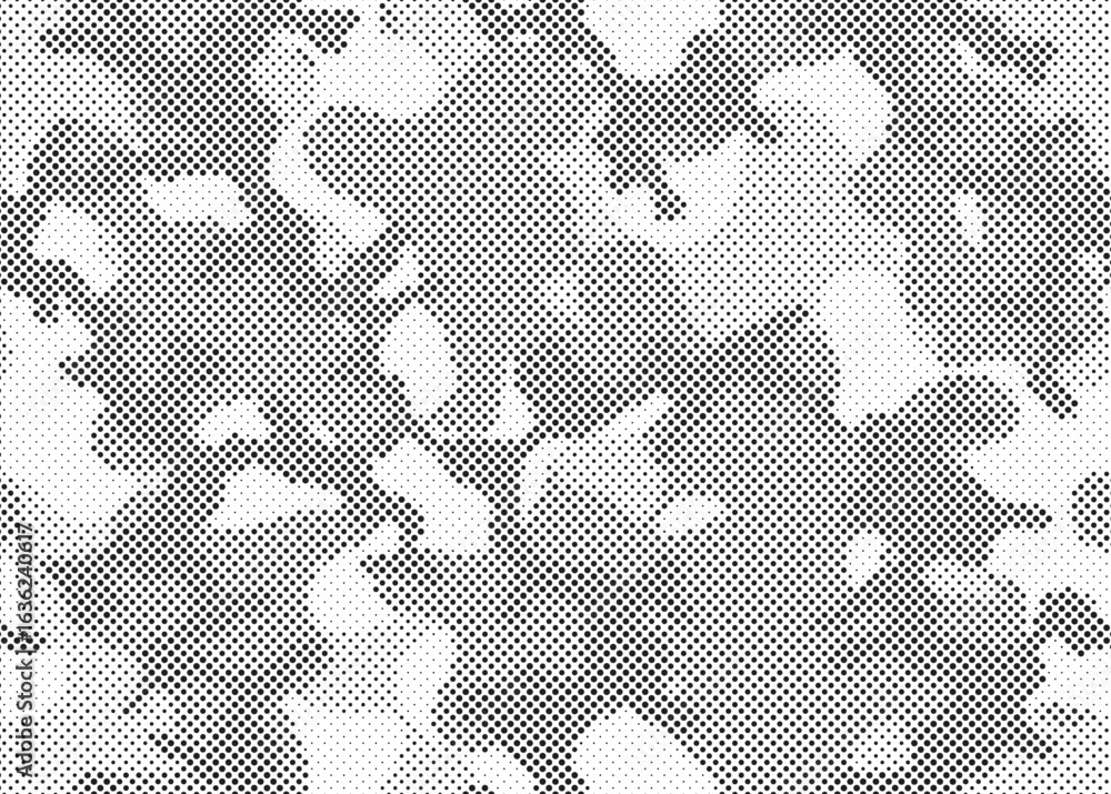Poster abstract halftone seamless camouflage pattern. repeating digital dotted hexagonal camo military text