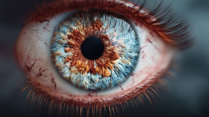 Hyperrealistic Close-Up of a Vivid Human Eye with Fiery Blue and Amber Iris – Intense Gaze and Organic Texture Detail