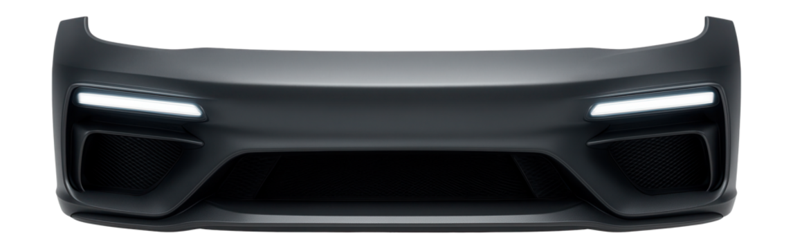 Front bumper with LED daytime running light strips and sculpted air intakes