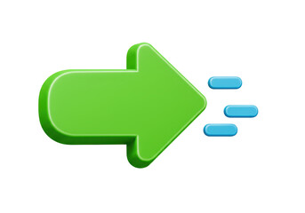 Isolated Glossy Green Arrow with Motion Trails, Directional