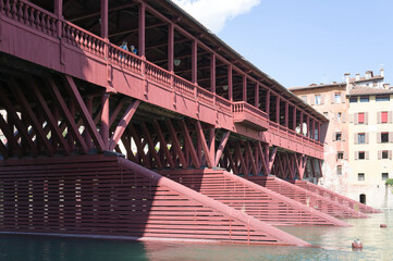 Bassano del Grappa, Vicenza, Veneto, Italy - July 9, 2025 - Views of the city, the castle, and the...