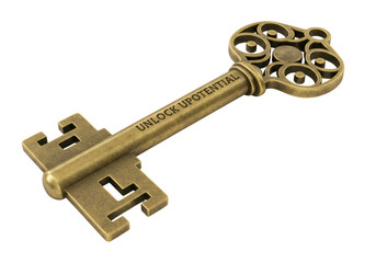 Isolated Vintage Ornate Key with Inscription 'Unlock Your Potential'