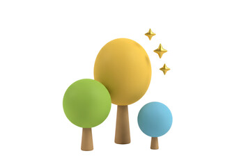 Isolated Group of Cartoon Trees with Stars