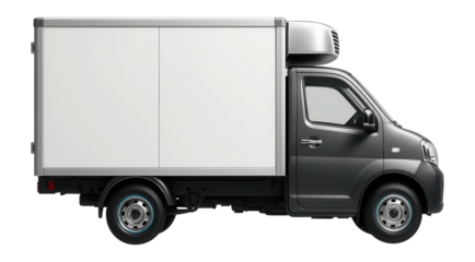 Miniature refrigerated truck with front-mounted cooling unit and insulated panels