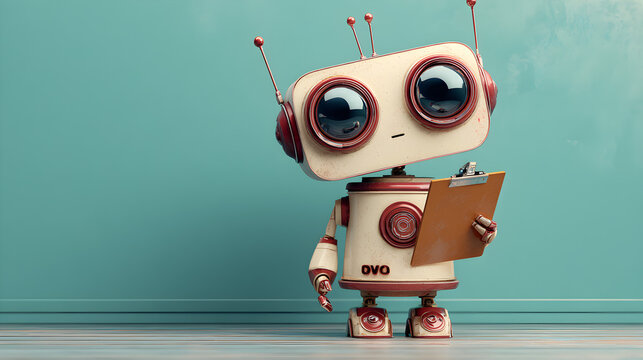 Notepad note taking AI ant robot isolated on pastel green background