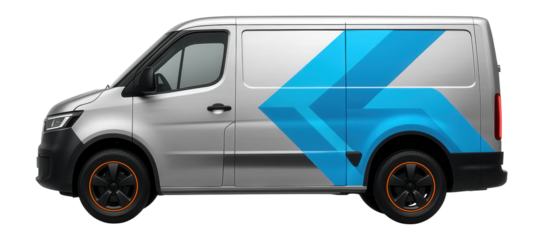 Electric transit van with bold wheel arches and large side decals