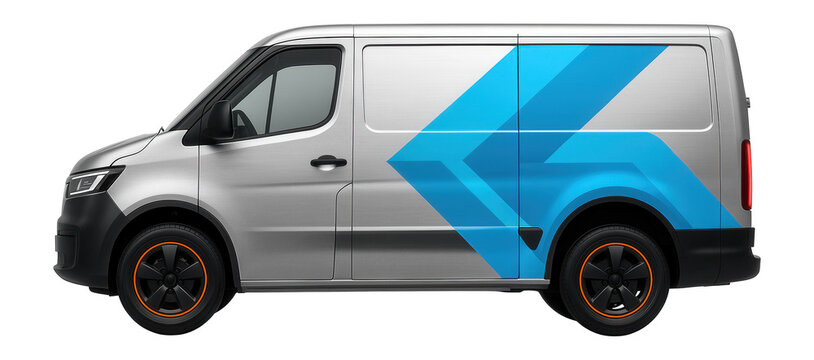 Electric transit van with bold wheel arches and large side decals