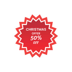 Christmas Offer 50% Off Badge Vector – Red Holiday Discount Label