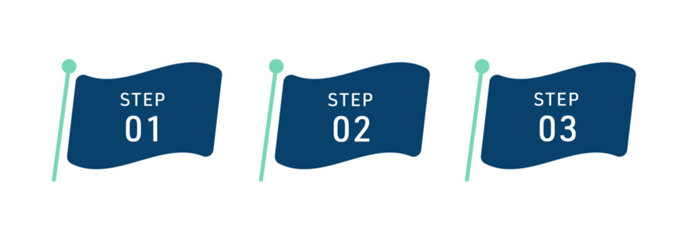 ステップ1～3のセット（企業 資料 デザイン ベクター 編集可能 旗 バッジ 見出しデザイン）