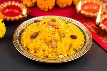 Delicious Indian Sweet Dish on a Decorative Plate for Diwali Celebration